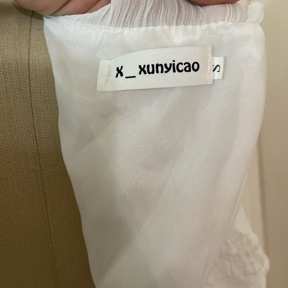 Romantic back Zipper Cream Midi Puff Sleeves Summer Dress - Picture 5 of 7